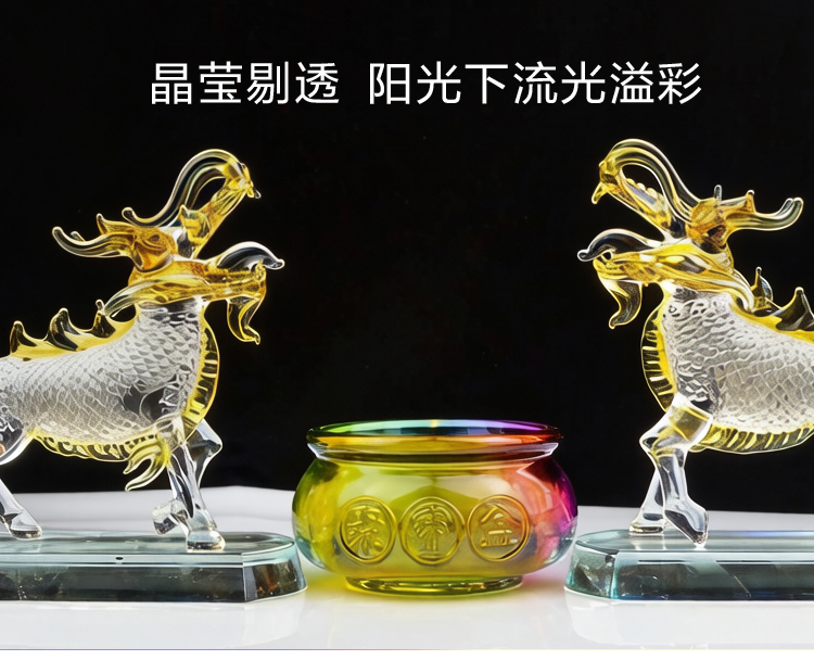 水晶招财麒麟摆件纳福入户办公室玄关客厅茶桌装饰透明K9实心