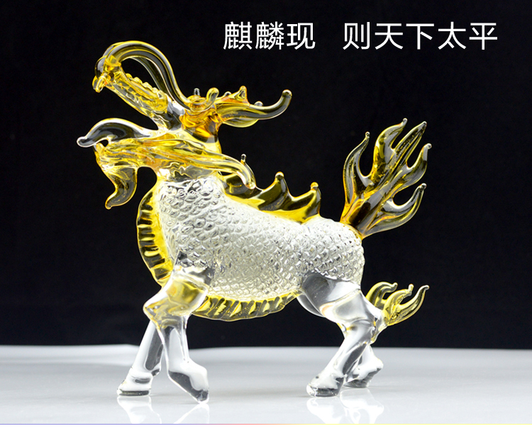 水晶招财麒麟摆件纳福入户办公室玄关客厅茶桌装饰透明K9实心