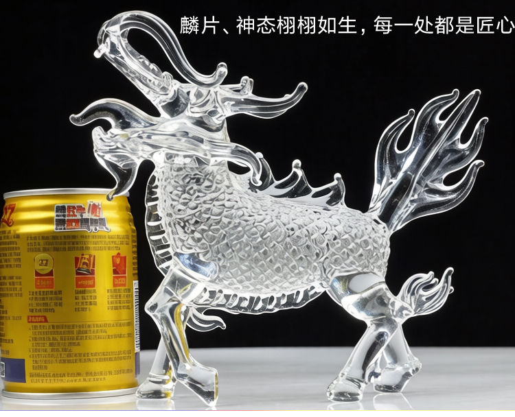 水晶招财麒麟摆件纳福入户办公室玄关客厅茶桌装饰透明K9实心